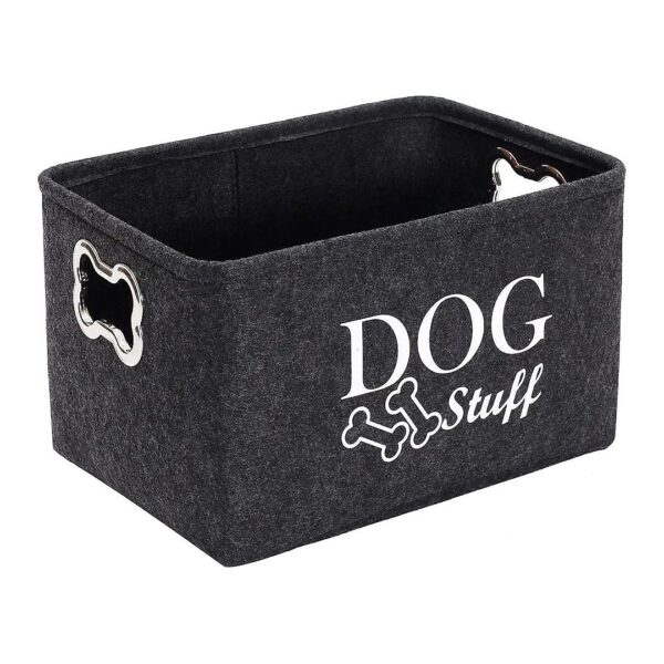 Felt Storage Basket for Dogs with Darkgray Color and Metal Handle for Pet Parenting