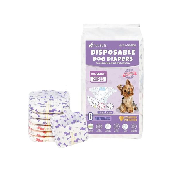 Female Dog Heat Cycle Diapers Red and Purple XXS Size Disposable Diapers