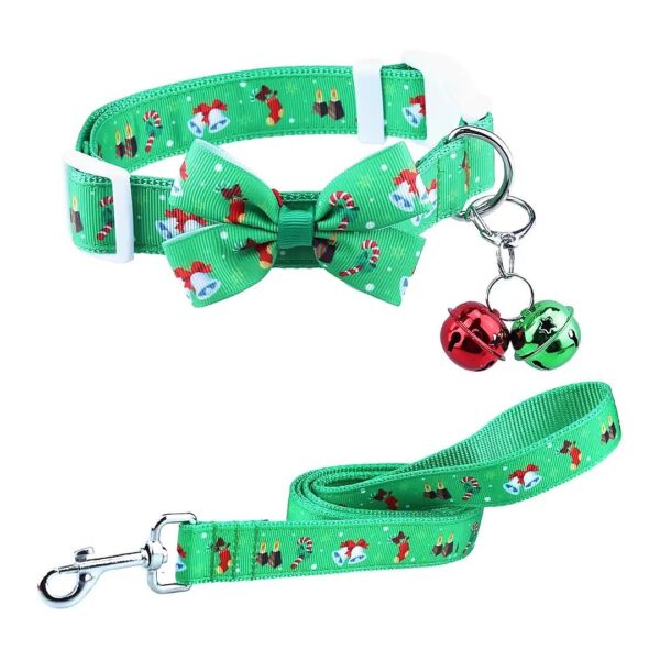 Festive Christmas Collar and Leash Set for Medium to Large Dogs with Bells and Bowtie