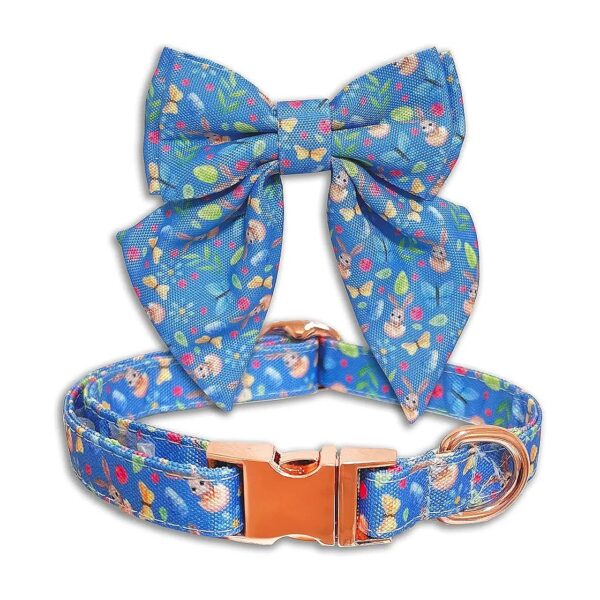 Festive Easter Collar for Small Medium Large Dogs with Bow Tie and Steel D Ring