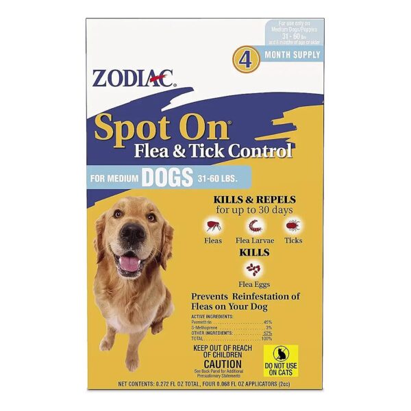 Flea and Tick Control Solution for Medium Dogs 31-60 Pounds, 4-Pack