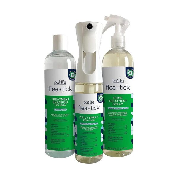 Flea and Tick Spray for Dogs, Shampoo, and Home Spray Kit with Natural Ingredients