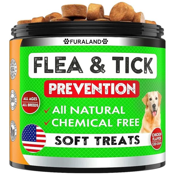 Flea and Tick Treatment for Dogs -All-Natural, USA Made, Chicken Flavor Chewable Tablets