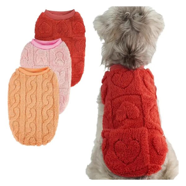 Fleece Dog Sweaters for Small Medium Dogs with Rabbits Hearts Patterns