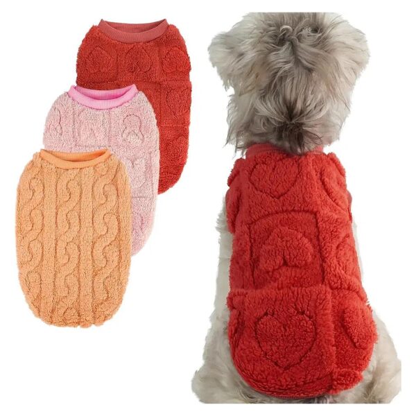 Fleece Dog Sweaters with Rabbits and Hearts for Small to Medium Dogs - 3 Pack