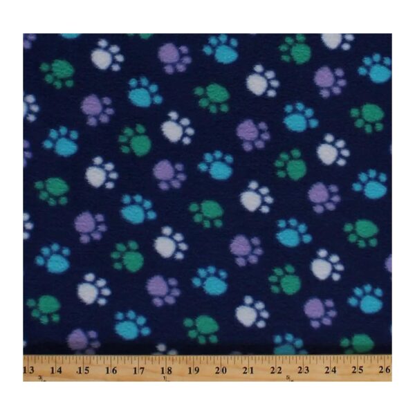 Fleece Fabric By The Yard Blue Green White Purple Paws Royal Blue Paw Prints Animals