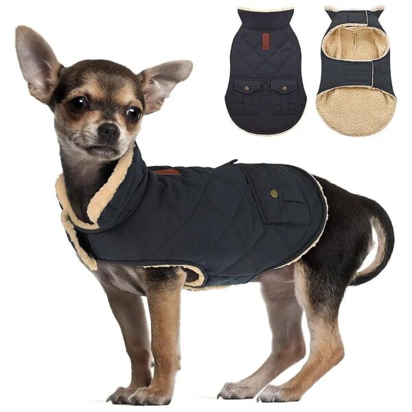 Fleece Lined Dog Winter Coat with Turtleneck and Pockets for Cold Weather Pet Clothes