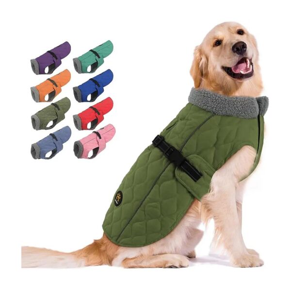 Fleece Lined Windproof Dog Winter Coat for Small Medium Large Dogs Green