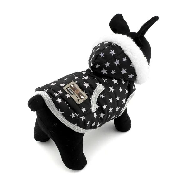 Fleece Lined Windproof Puppy Coat with Polka Dot Star Pattern for Small Pets