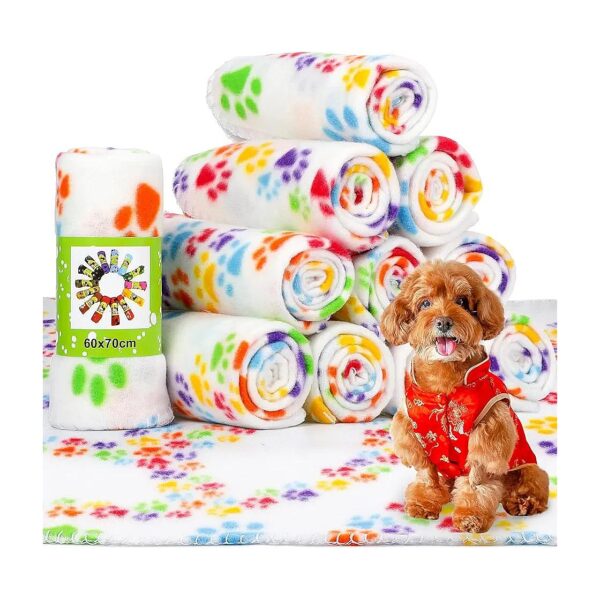 Fleece Puppy Kitten Blanket with Paw Print Soft and Lightweight for Small Animals