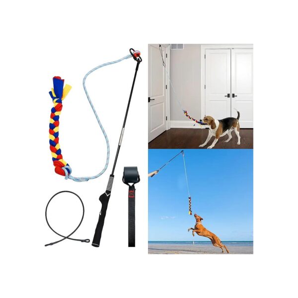 Flirt Pole Toy for Small Medium Large Dogs, Interactive Indoor Hanging Toy for Tug of War