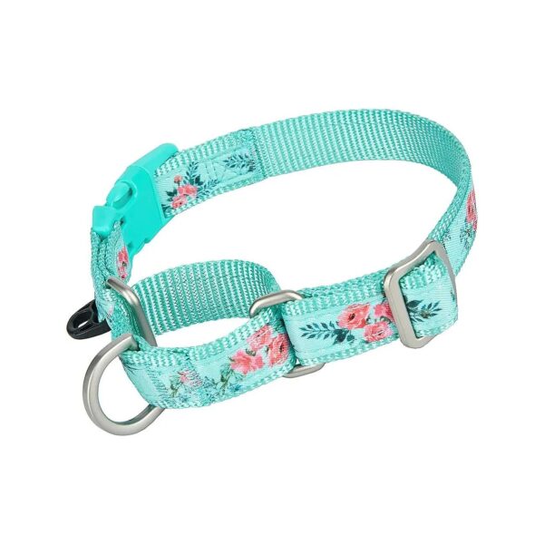 Floral Print Nylon Martingale Dog Collar with Quick Snap Buckle for Medium to Large Dogs