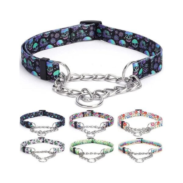 Flower-Patterned Stainless Steel Chain Martingale Collar for Large Medium Small Dogs