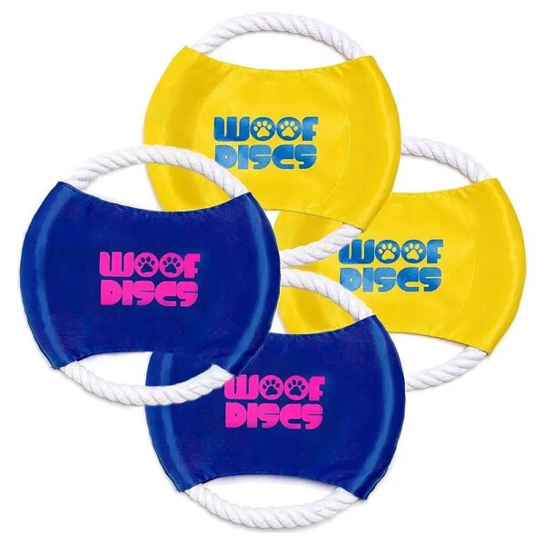 Flying Rope Disc Toy 4 Pack Blue and Yellow for Dogs Washable and Interactive Pet Toy