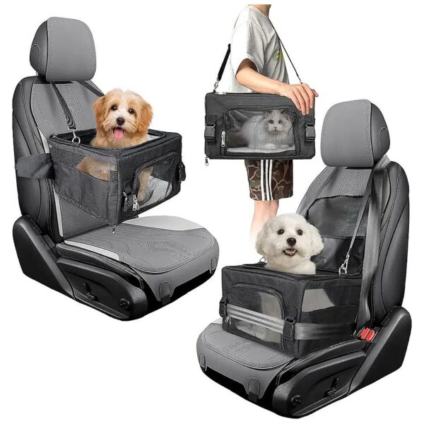 Foldable Black Dog Booster Car Seat for Small Dogs up to 20 Lbs with Sturdy Frame