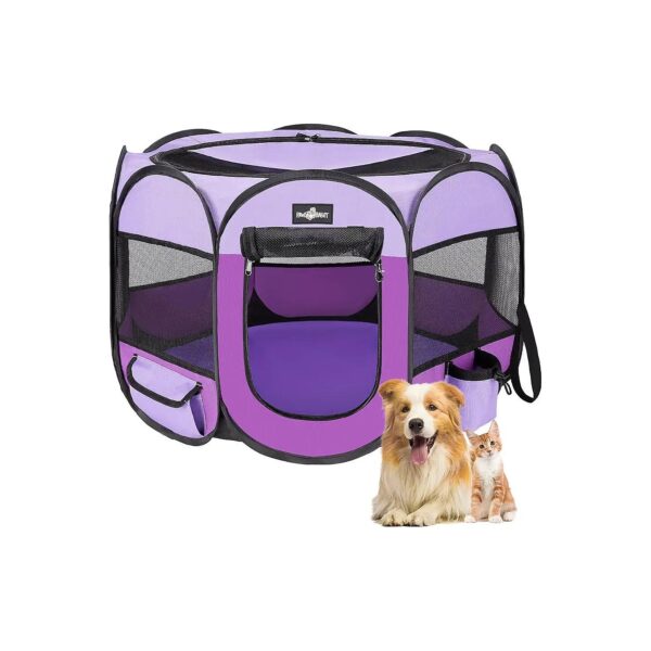 Foldable Pet Playpen for Small Cats and Dogs with Carrying Case and Waterproof Pad