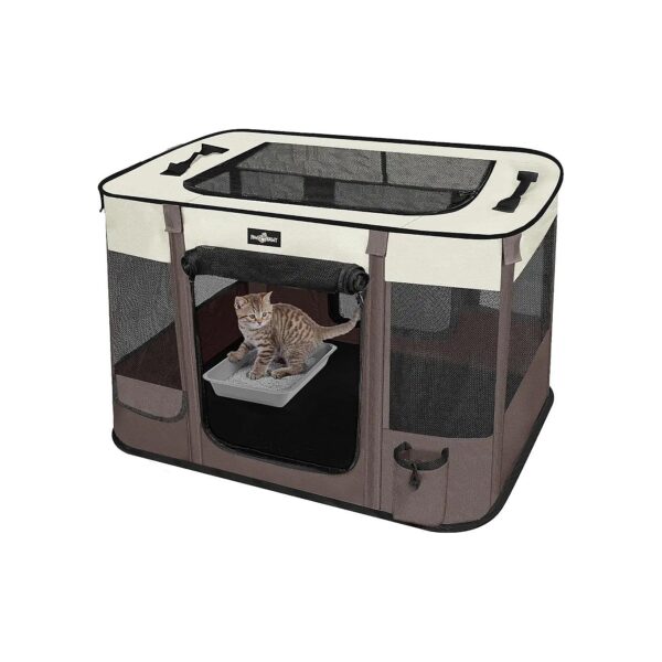 Foldable Pet Playpen for Small Dogs and Cats with Removable Shade and Storage Pocket