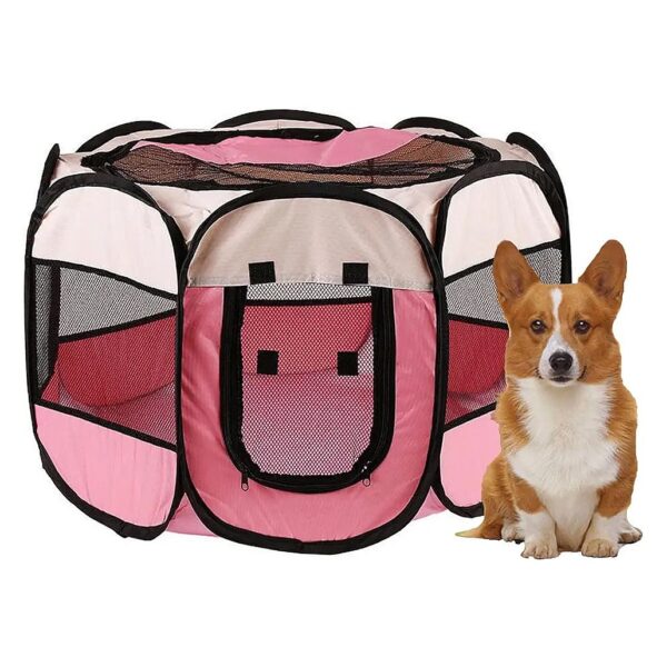 Foldable Pet Playpen with Complimentary Pet Bowl and Travel Bag