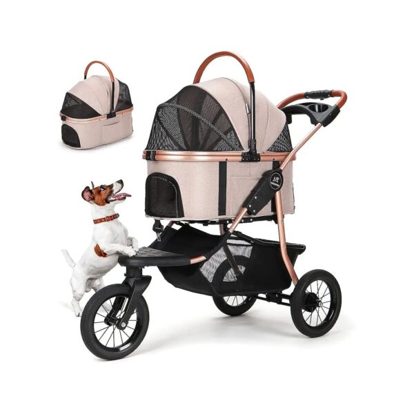 Foldable and Durable Pet Stroller with 3in1 Design and Breathable Netting for Travel