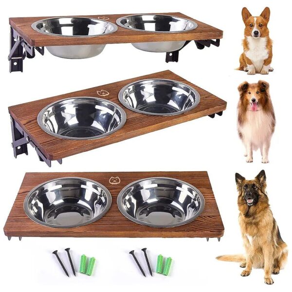 Folding Dog Stand with Stainless Steel Bowls for Medium-Large Dogs and Raised Feeding