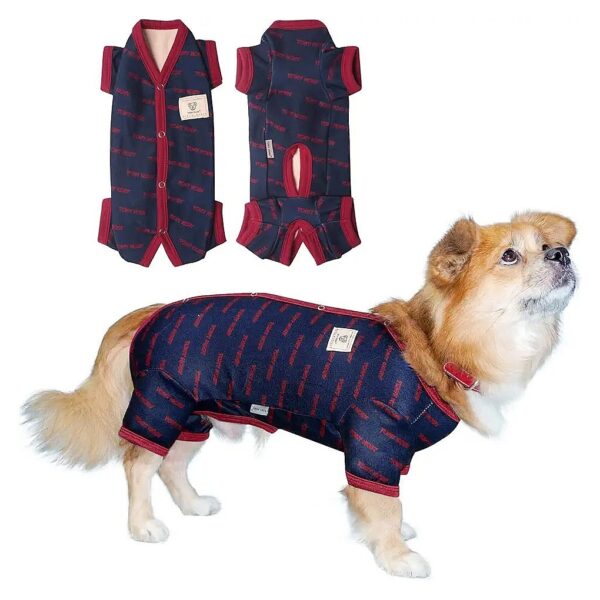 Four Legged Dog Jumpsuit Pajamas for Small Medium Dogs Dark Blue Boy X-Small Winter