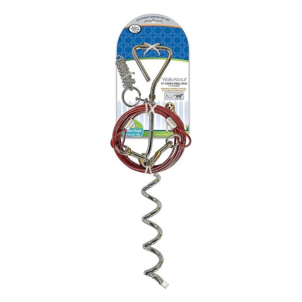 Four Paws Spiral Dog Tie-Out Stake with 15 Foot Cable for Easy Outdoor Access