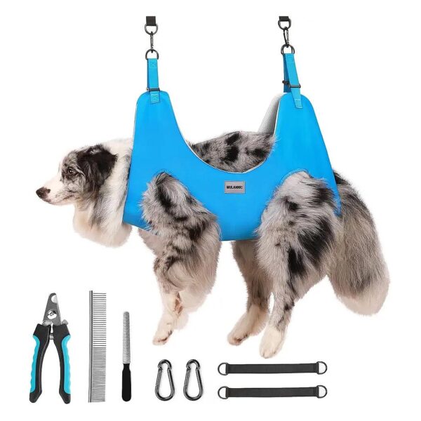 Four-Layer Dog Grooming Hammock with Adjustable Strap and Anti-Slip Sling