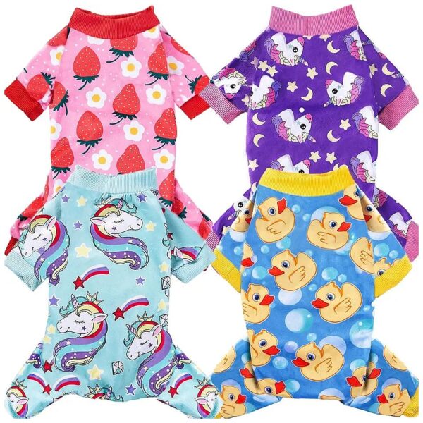 Four-Pack Cartoon Dog Onesies for Small Dogs and Cats Pajamas with Soft Material