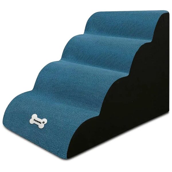 Four-Step Pet Stair for Small Dogs with Washable Cover Blue