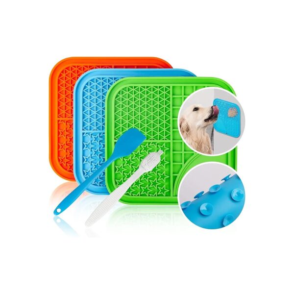 Four-Texture Dog Licking Mat for Feeding and Grooming with Suction Cups and Free Scraper