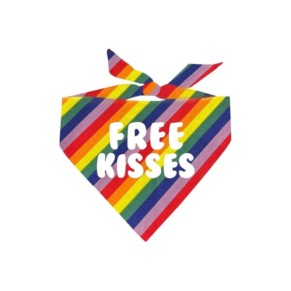 Free Kisses Valentine's Day Dog Bandana Adjustable Triangle Rainbow Stripe