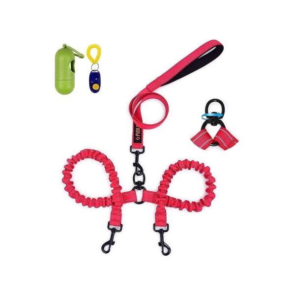 Free-Standing Dual Dog Leash with Shock Absorbing Bungee for Two Dogs