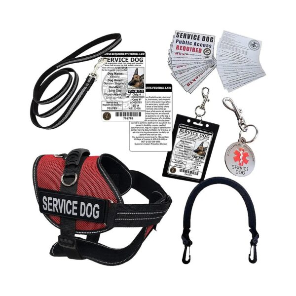 Full-Service Dog Kit with ID Card, Leash, and Patches for Medium Red Breeds