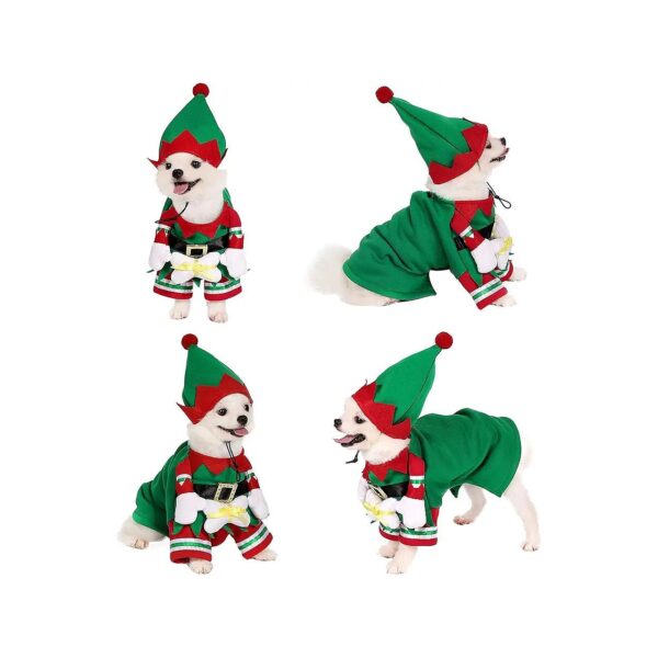 Fun Christmas Elf Dog Cat Outfit with Hat and Coat, Polar Fleece Material, Size Medium