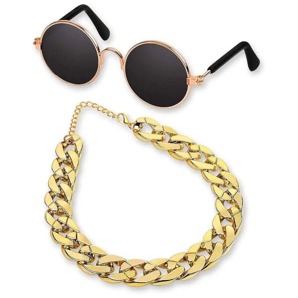 Fun Sunglasses and Golden Chain Set for Small Breeds - Retro and Fashionable Photo Prop