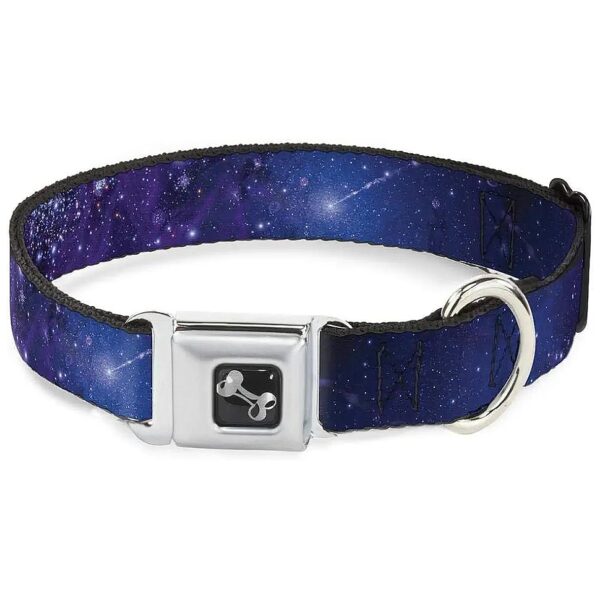 Galaxy Blues Purple Polyester Seatbelt Buckle Dog Collar 11-17 Inch Neck Medium