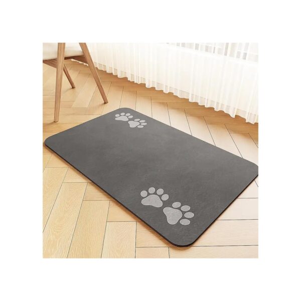 Generous Dark Gray Pet Feeding Mat for Food and Water Bowls with Durable Construction