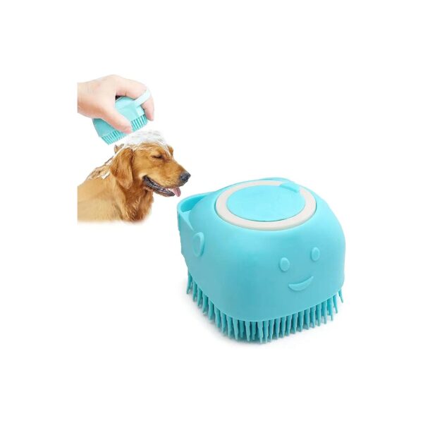 Gentle Dog Bath Brush with Silicone Bristles and Shampoo Dispenser for Relaxing Washing