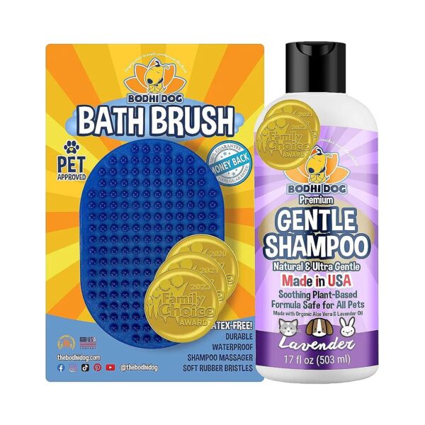 Gentle Dog Shampoo Brush and Massage Brush Bundle for Softer Coats and Healthier Skin