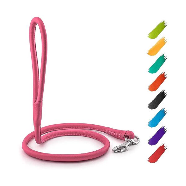 Gentle On Hands Heavy Duty Leather Dog Leash 4 Foot 3 Inch Pink For Large Breed Dogs