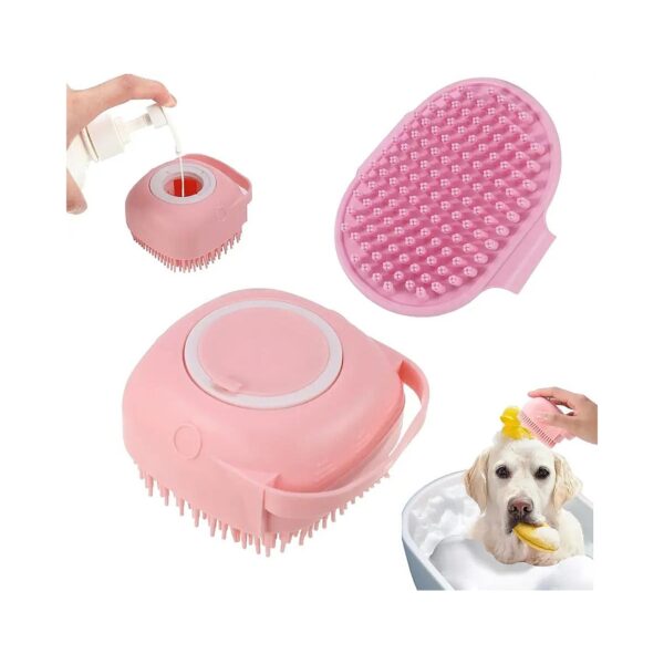 Gentle Silicone Dog Brush for Washing Showering Pet with Adjustable Handle Pink 2 Pack