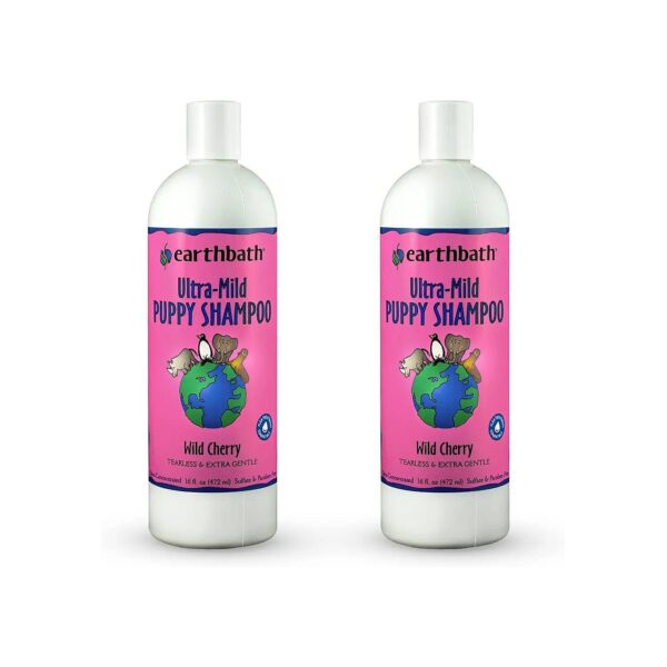 Gentle and Effective Wild Cherry Puppy Shampoo for Smelly Dogs, 16 Oz 2-Pack