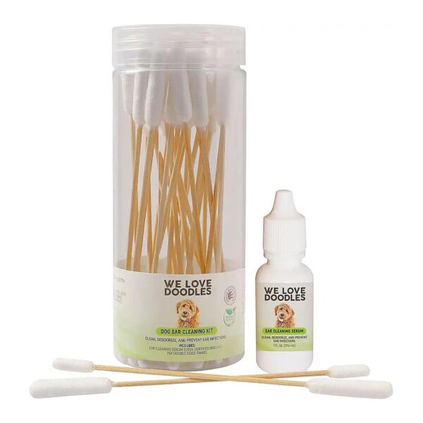 Gentle and Organic Dog Ear Cleaner with 25 Dual-Sided Swabs and Serum for Ears