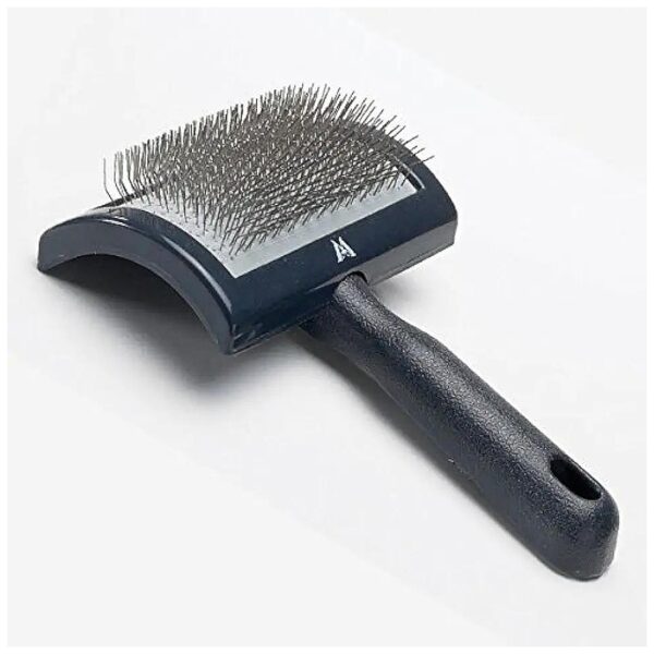 Gentle yet Effective Slicker Brush for Smaller Dog Breeds with Curved Plastic Tool Design