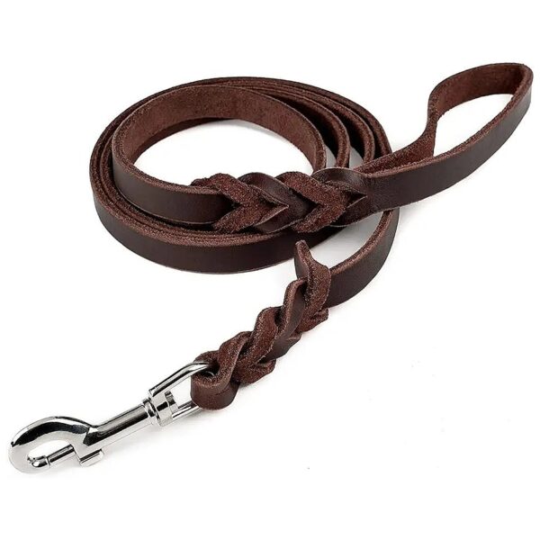 Genuine Leather Braided Leash for Large Dogs with Soft Handle and Heavy Duty Metal Clip