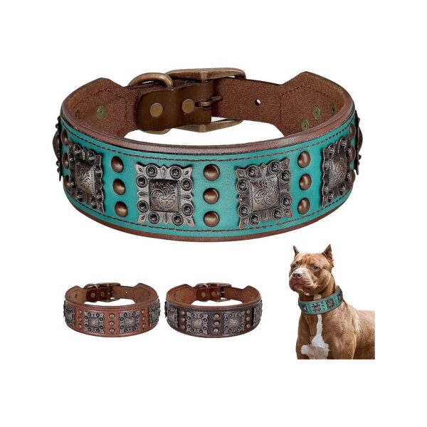 Genuine Leather and Studded Dog Collar for Medium and Large Breeds