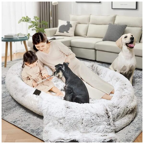 Giant Human Dog Bed for Adults and Kids with Faux Fur and Breathable Pillows