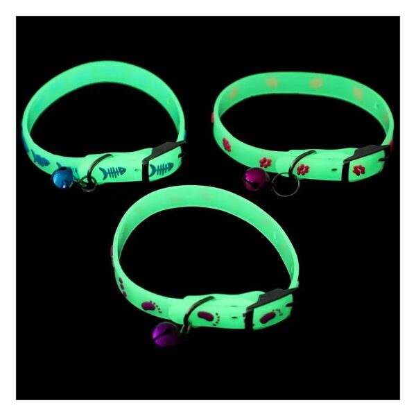 Glowing Fluorescent Cat Collar with Bell for Small to Medium Sized Dogs and Cats