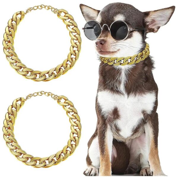 Gold ABS Plastic Dog Chain Collar for Dogs Adjustable Puppy Necklace