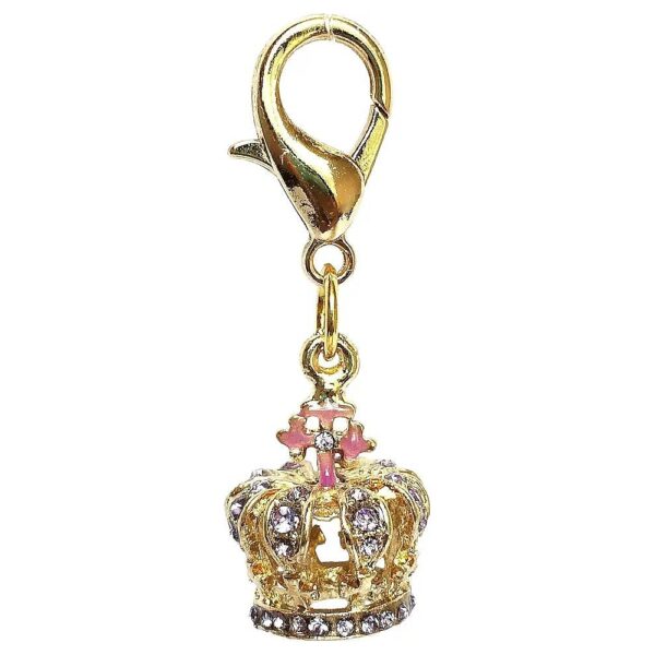 Gold Clip on Collar Charm with Rhinestone Accents and Royal Queen Motif